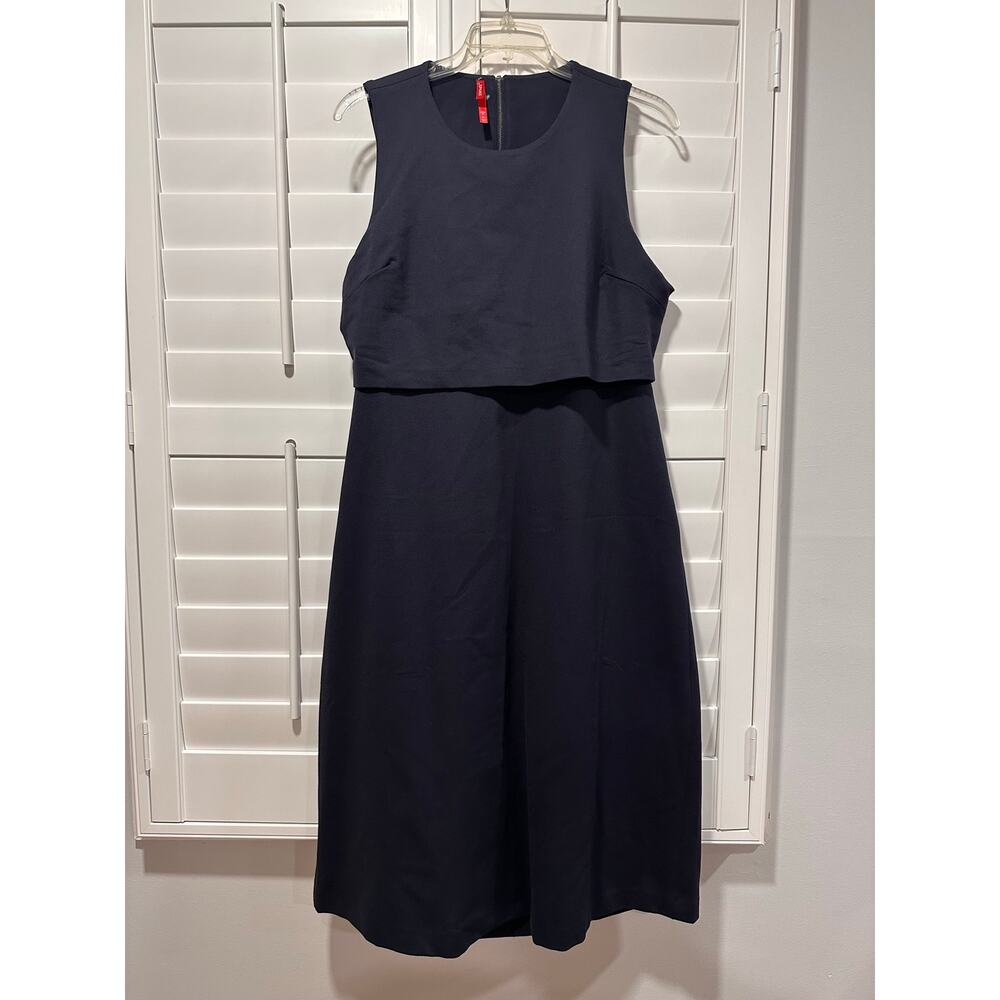 SPANX The Perfect Overlay Midi Dress Fitted Ponte 1X Navy Open Back Cutout
